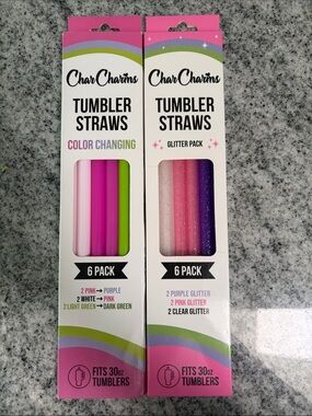 CharCharms Glitter and Color Changing Tumbler Straws - 2 Pack